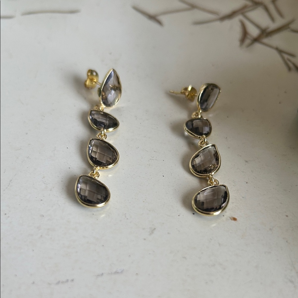 SMOKEY QUARTZ 24kGOLD ELECTROPLATED EARRINGS - Picture 4 of 5